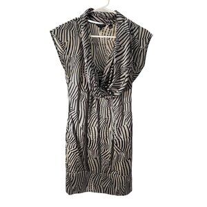 Ted Baker London Silk  Black & White Abstract with Scarf Dress Size 0 EUC